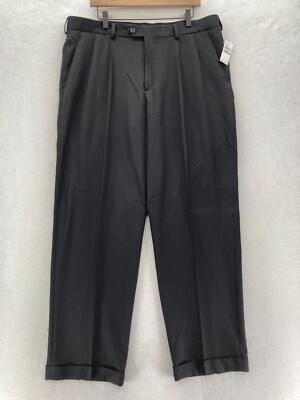 IZOD Dress Pants Mens 38x32 Classic Black Double Pleat MetrixFit Wrinkle Free