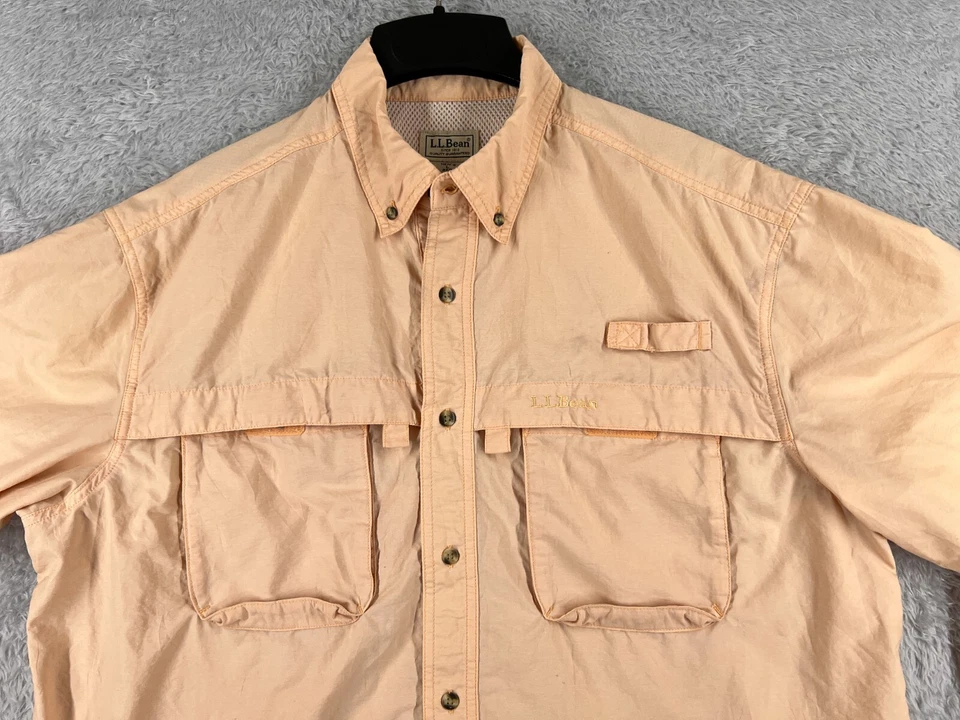 LL Bean Shirt Adult Large Orange Fishing Hiking Button Up Long Sleeve Nylon Vent - Image 4 of 4