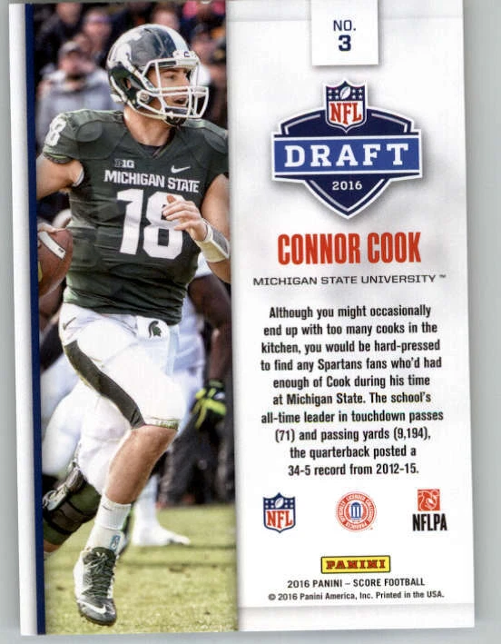 2016 Score NFL Draft Gold #3 Connor Cook (ref 149913) - Image 2 of 2
