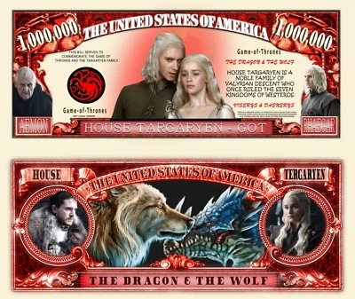 Game of Thrones House Targaryen Million Dollar Play Funny Money Novelty + SLEEVE