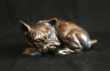 scultura bulldog francese cane cotto ceramica laminata argento antica  inizi 900