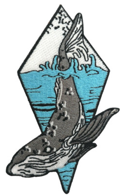 Bestickter Wal Aufnäher Brandung blau Planet Welle Natur Meer Ozean Fisch Bügelbild 4 Zoll
