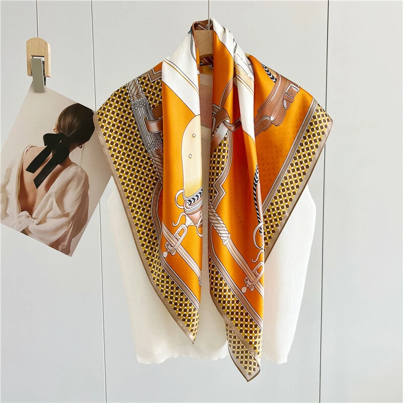 "Carriage" Print Mulberry Satin Silk Wrap Scarf Square Shawl Hijab Kerchief 35"