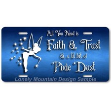 Tinkerbell Pixie Dust Inspired Art On Blue Flat Aluminum Novelty License Plate