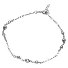Sterling Silver 925 Rhodium Plated Trio Bead Design Anklet