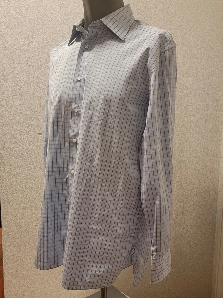 Lorenzini 男式衬衫尺寸 16/41 蓝色条纹 100% 棉意大利制造纽扣 — 第 2/4 张图片