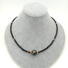18" Natural 4mm Faceted Black Spinel Tahitian Pearl Necklace