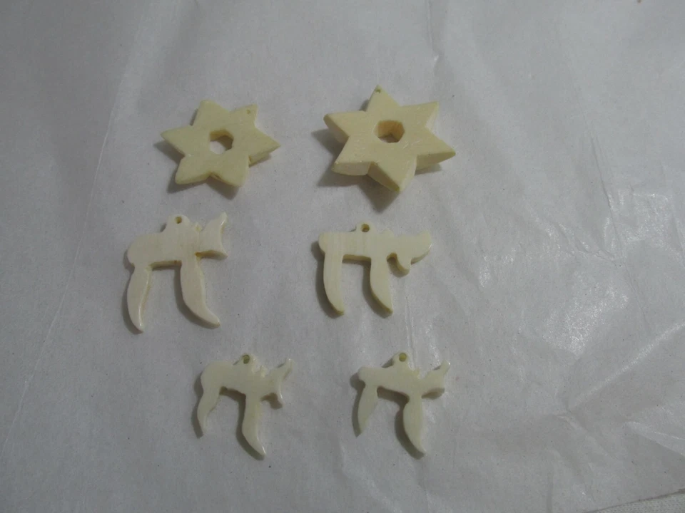 Еврейский лот винтажных кулонов Star of Davie и Chair из кости - трудно найти - Изображение 4 из 4