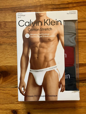 NEW NWT Calvin Klein 3 Pack Cotton Stretch Classic Fit Jockstrap Mens Large