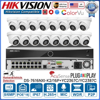 Hikvision 16CH 16POE 8MP 6MP ColorVu MIC IP Camera Outdoor CCTV System Kit Lot
