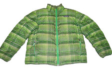 Patagonia Youth Kids Boys Girls Medium 10 Green Striped Down Filled Puffer Coat