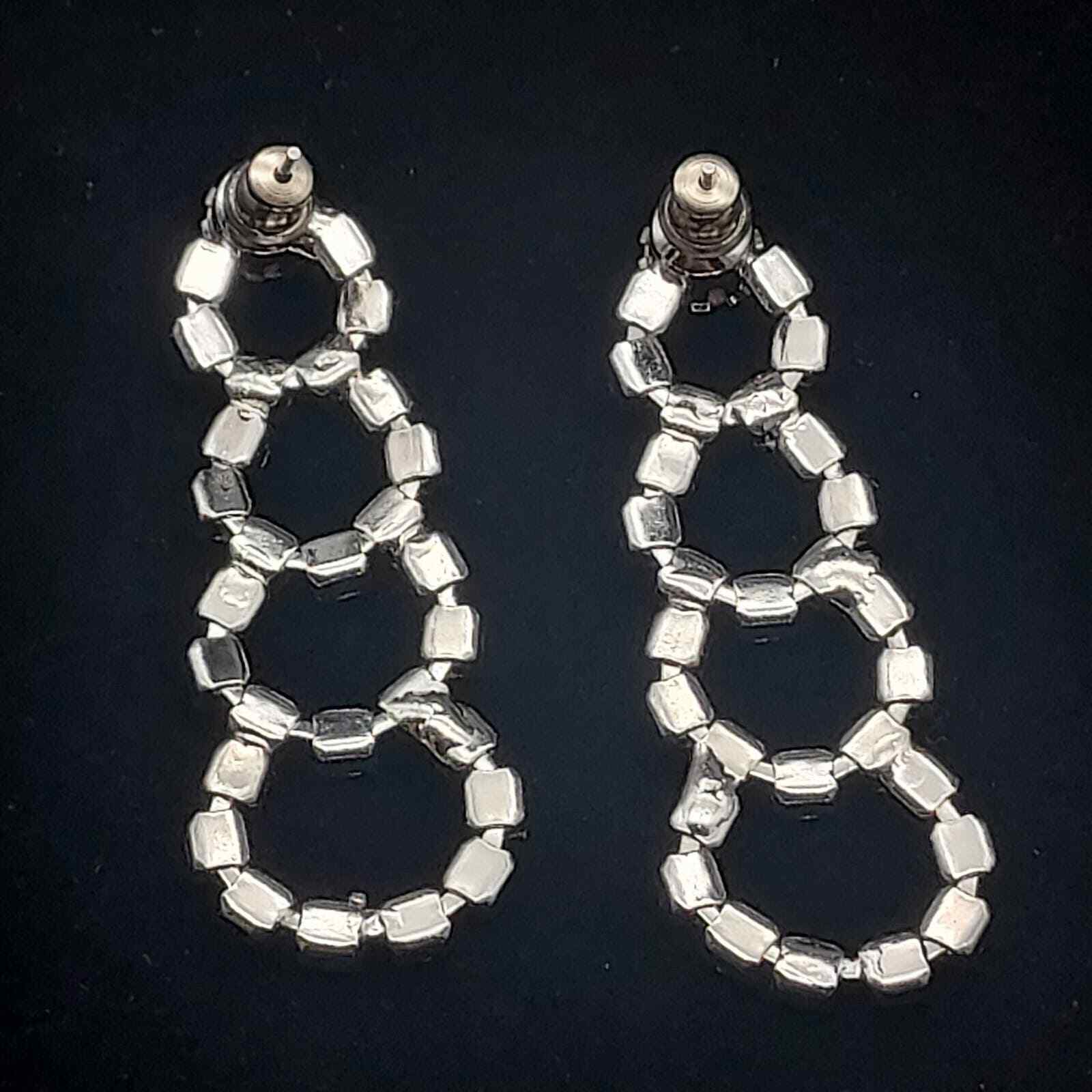 Rhinestone Loop Earrings Dangle Drop Vintage Glam… - image 2