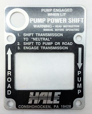 HALE VPS Power Shift Pump Plate 101-0072-00-0 (1010072000) NOS