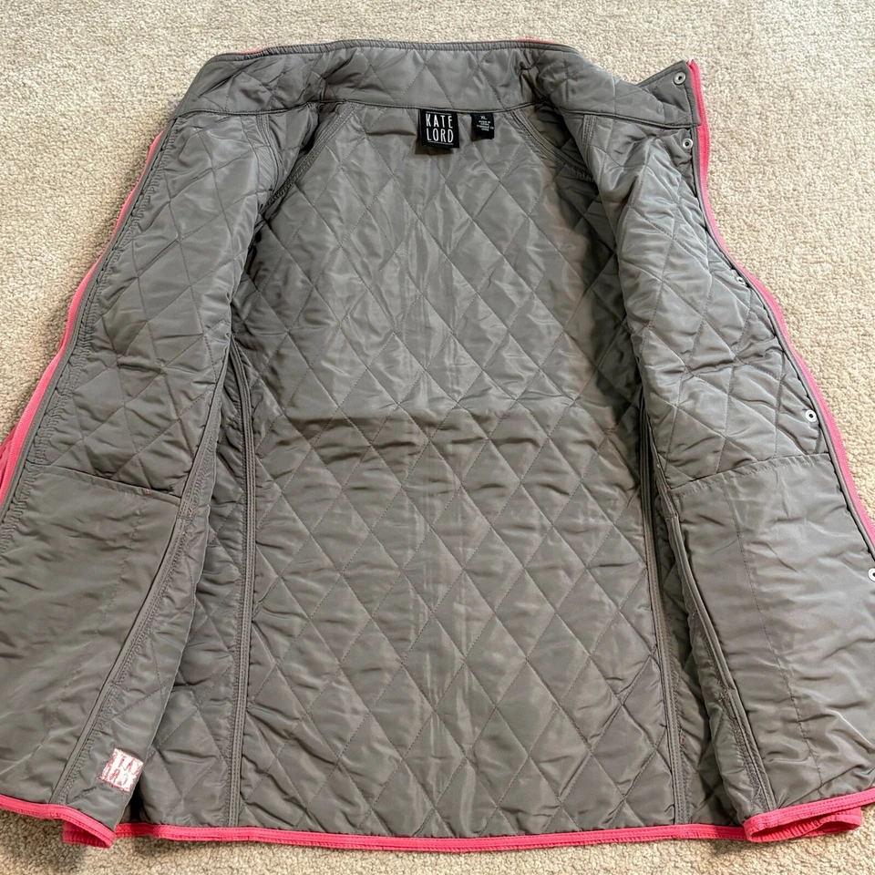 Kate Lord 绗缝女式背心无袖加厚纽扣粉色 XL — 第 3/4 张图片