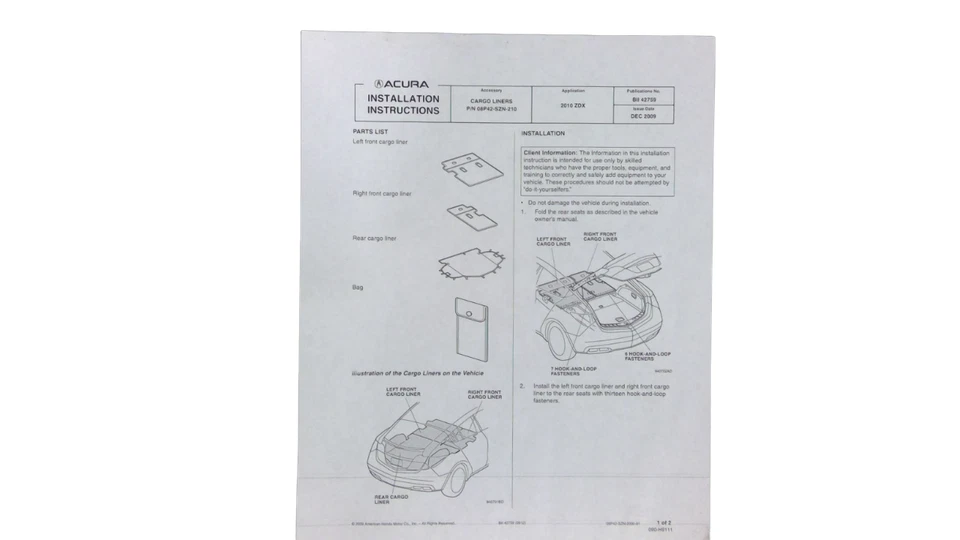 REVESTIMIENTO DE ÁREA DE CARGA ACURA ZDX 10-13 08P42-SZN-210 - NUEVO OEM Foto 2 de 2