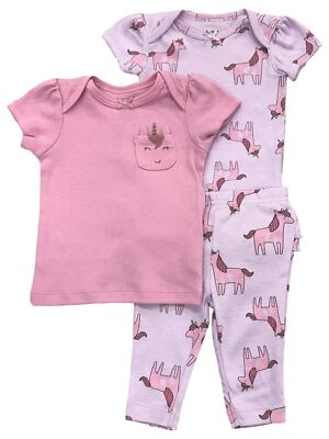 Carters Infant Girls Pink & Purple Unicorn Outfit Bodysuit Shirt Pants Set