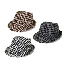 Unisex Classic Houndstooth Fedora Hat - Different Colors Available