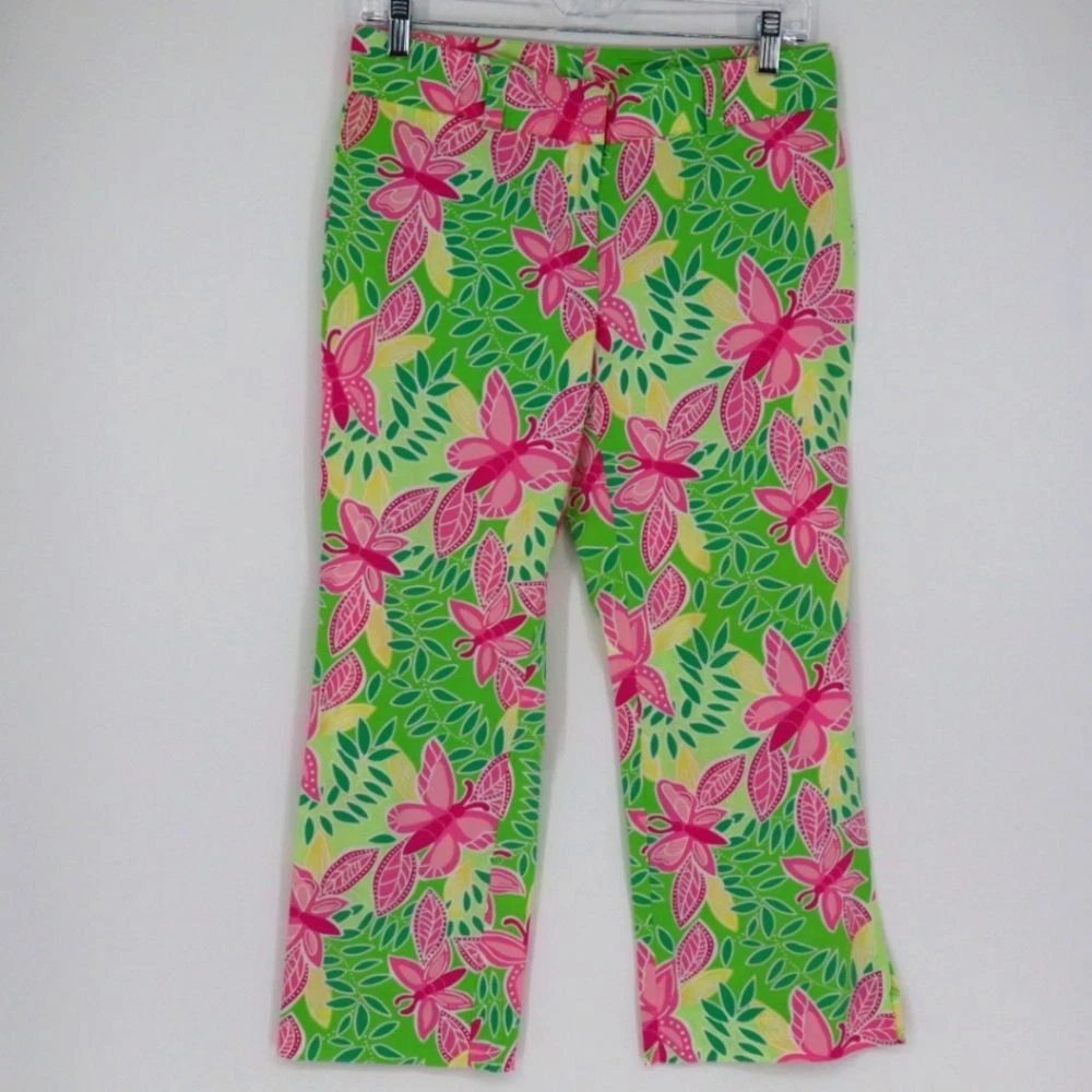 Lilly Pulitzer Women's Summer Fling Pink Butterfly Cropped Capri Pants Size 2