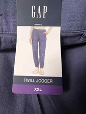 GAP Women's Mid Rise Elastic Back Button Front Twill Jogger XXL Blue Indigo NWT