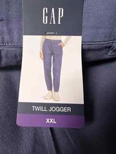 GAP Women's Mid Rise Elastic Back Button Front Twill Jogger XXL Blue Indigo NWT
