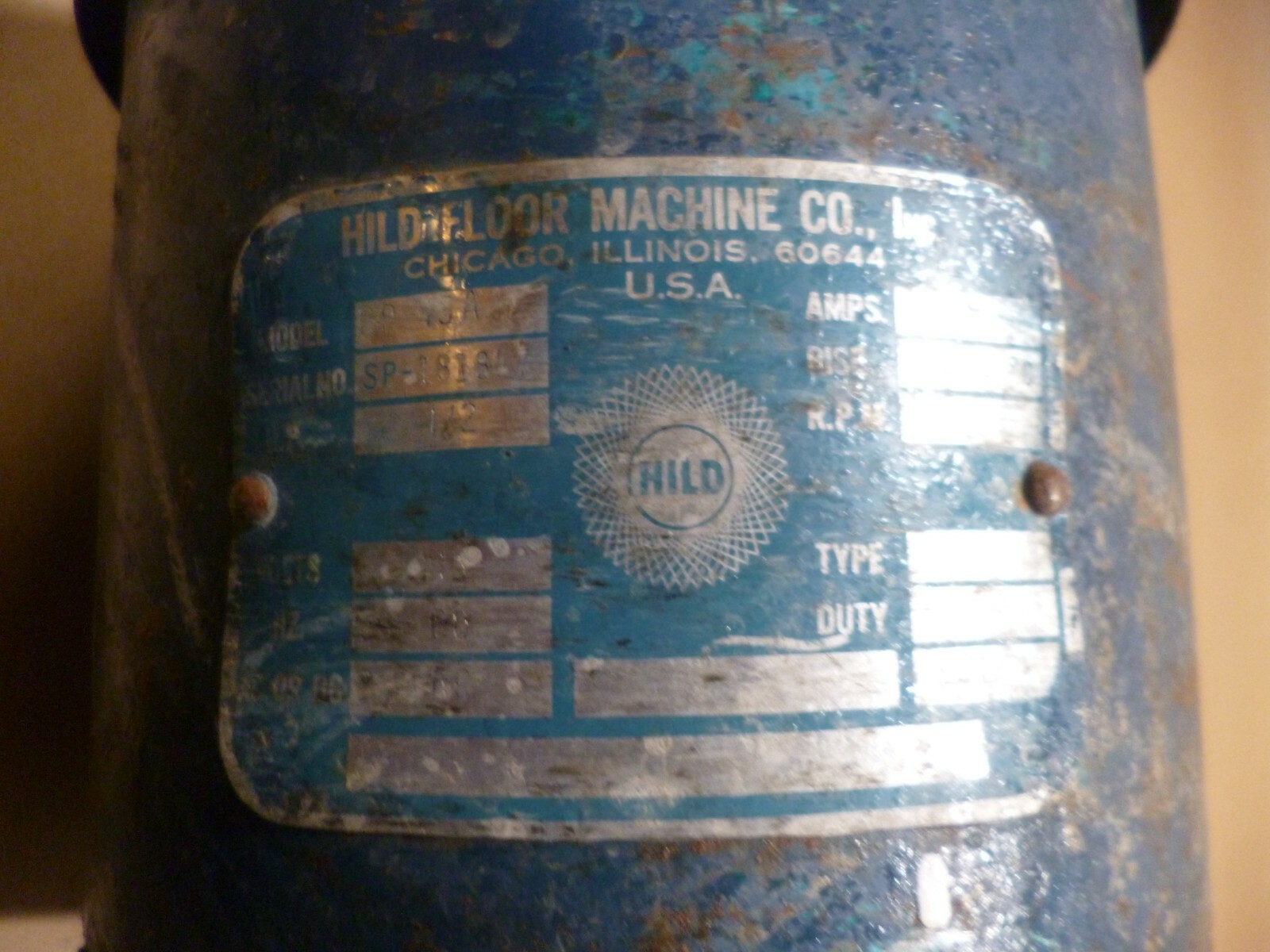 HILD FLOOR SCRUBBING MACHINE GP15A REPLACEMENT AC MOTOR 1/2 HP. 115