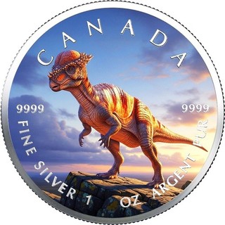 2025 Canada Farb Round Dinosaur Pachycephalosaurs 1 OZ SILBER 9999 COLOR EDITION