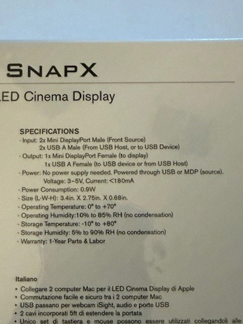Interruptor AV Kanex SnapX de 2 puertos para Apple LED Cinema pantallas de 27" y 24" sellado Foto 2 de 4