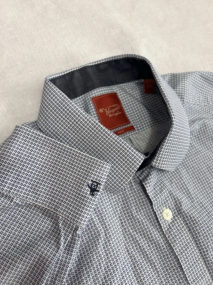 NEW PENGUIN MUNSINGWEAR slate White/Blue MEN DRESS SHIRT 15.5 LS 32/33 slim fit - Image 2 of 4