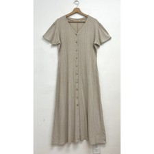 Vintage Express 90s Neutral Button Front Ribbed Knit V-Neck MIDI Dress - Large*