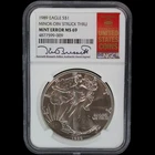 1989 $1 American Silver Eagle NGC MS69 Mint Error Struck Thru Bressett SIGNED