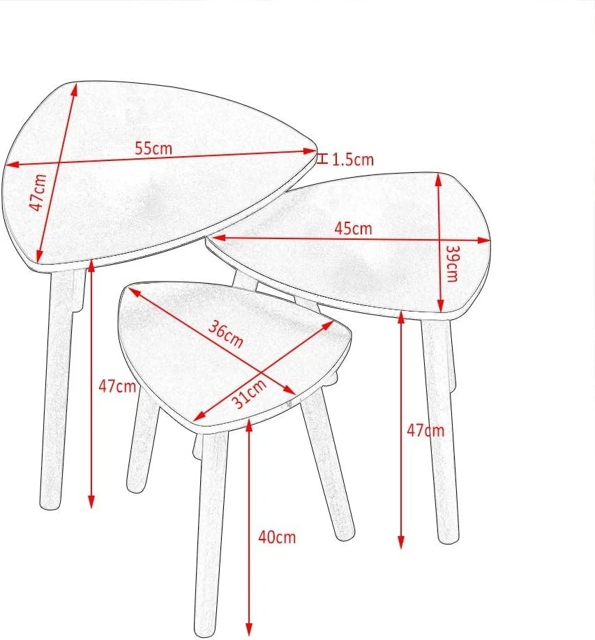 Nest of 3 Modern Coffee End Tables Gray Triangular Wood Space Saving Set - Image 3 of 4