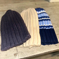 Men's Beanie Knit Hats Lot of 3 Blue Ivory Gray Striped One Size