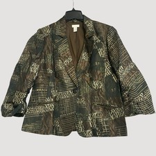 Chico's Women's 1/8 Gold  Green Abstract Pattern Blazer 0455