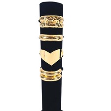 Gold Heart Ponytail Holders 4pc Hair Tie Set Black Elastic Textured Plastic Band
