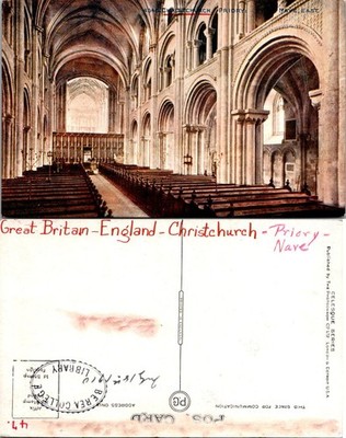 Great Britain England Christchurch Priory Nave Postcard Photochrom Co Vintage