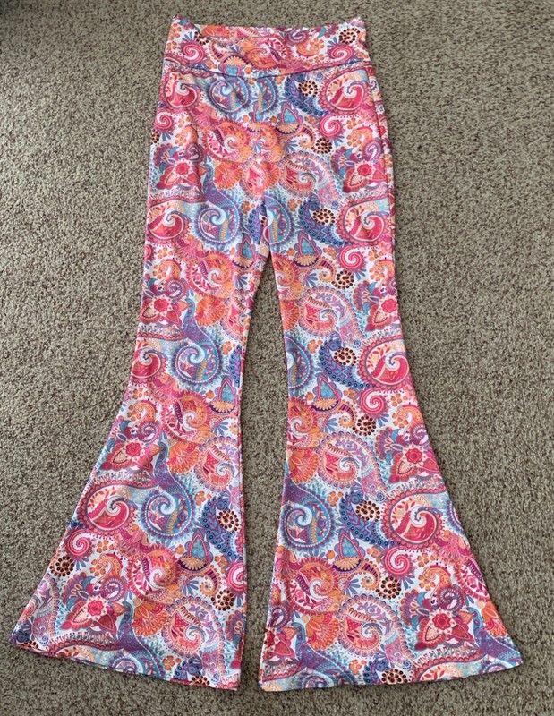 Deerose Women’s Psychedelic Floral Bell Bottom Leggings Sz M Stretch Flare