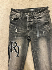 AMIRI Charcoal Wash Distressed Logo Skinny Slim Fit Denim Jeans Men s 32