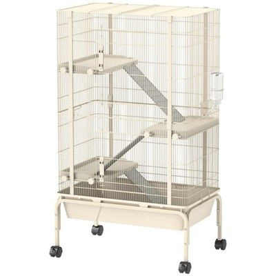 PawHut 4-stufiger rollbarer Kleintierkäfig, Kaninchenkäfig mit 15 cm tiefem Boden