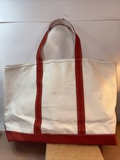 Vintage 90s LL Bean Boat & Tote Bag White/Red Canvas XL USA Made Heavy *Read*