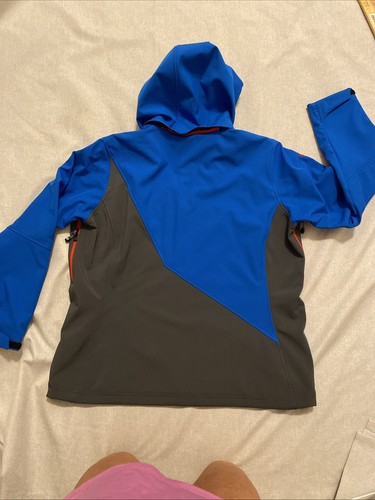 POLARIS Soft Shell Women’s Jacket XL Gray Blue Red Removable Hood Vents Pockets - Picture 2 of 7