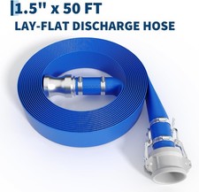 1.5" x 50 ft Discharge Hose Lay Flat Hose PVC Backwash Drain Hose Pipe 87 PSI