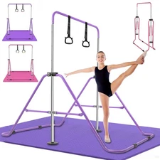 Expandable Gymnastics Bars Height Adjustable Junior Training Bar for Home w/ Mat