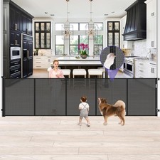 42" Tall Black Retractable Baby Gate 120" Wide Large Openings Baby Safety Gate