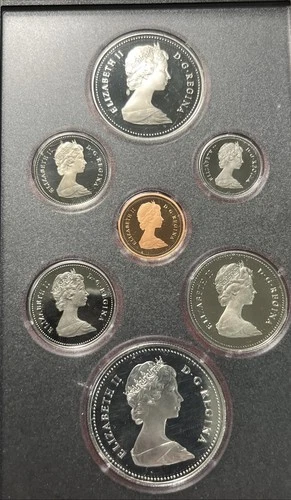1982 Royal Canadian Mint Double Dollar Proof Set with Case VF UNC Silver