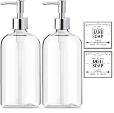 Clear Soap Dispenser with Rust Proof Pump, Waterproof Labels 2 Pack,16 Oz , Pla