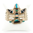 Southwest Ingot Silver Turquoise Onyx Coral Knifewing Cuff Bracelet #S5113-3 — photo 1