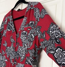Express Dress SM Red Floral Maxi Shirt Button Front Boho Roll Tab Sleeve Belt