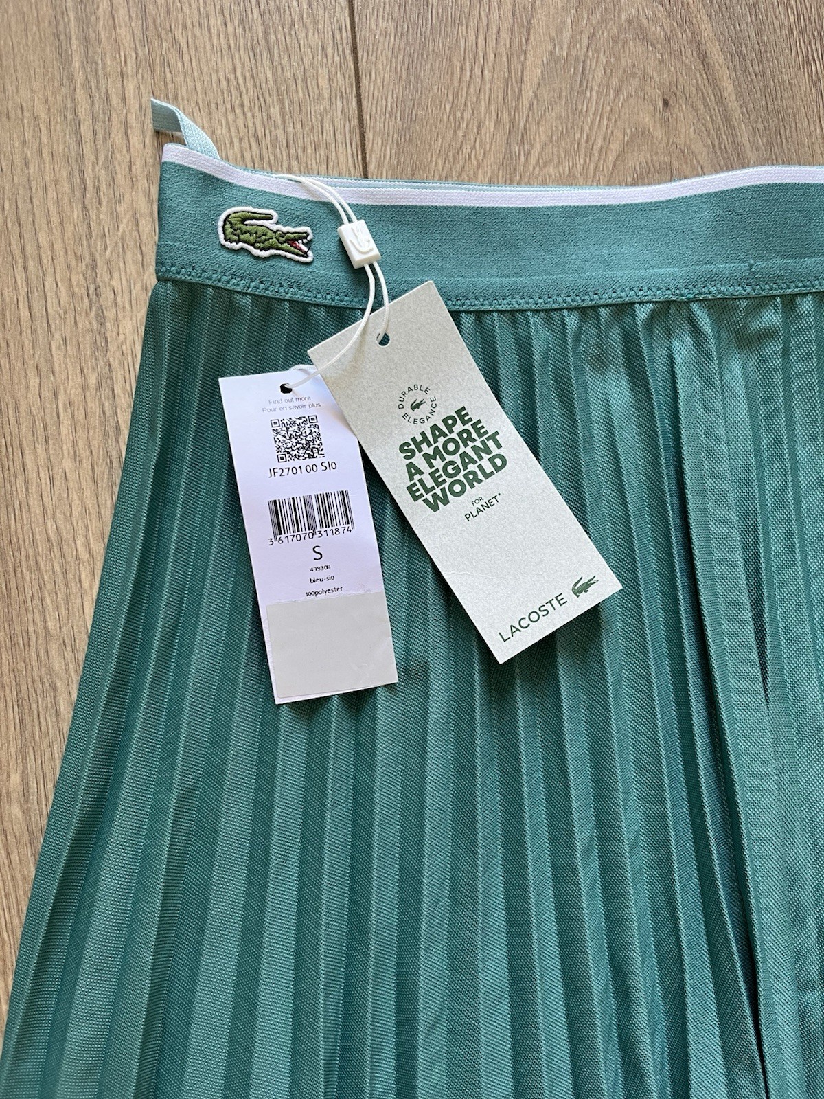 Lacoste Pleated Elasticated Short Skirt Womens Small Blue / White £150 RRP BNWT image 2