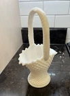 Vintage 1980’s Westmoreland White Milk Glass Hobnail diamond point Basket Vase