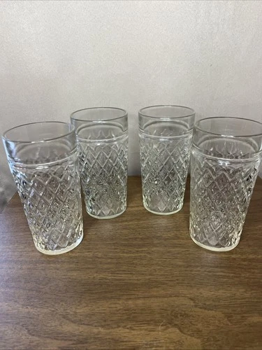 Vintage Anchor Hocking Quilted Diamond Cut 6" Glasses Set Of 4